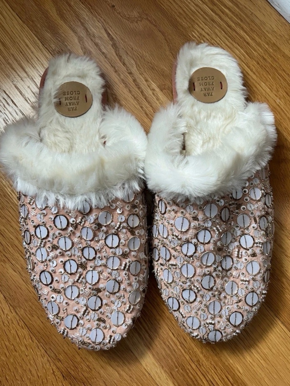 Anthropologie Far Away From Close Pink Embellished Women's Slippers - Size 8